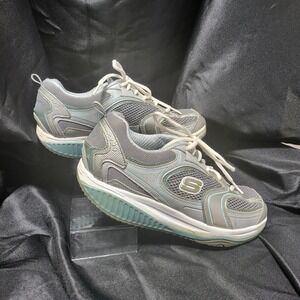 Skechers‎ Shape ups Women Sneakers Gray Teal Athletic Shoes Size 8.5(No Insoles)